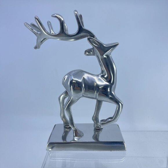 silver tone metal reindeer stocking holders with antler holiday decor pair - Picture 8 of 9